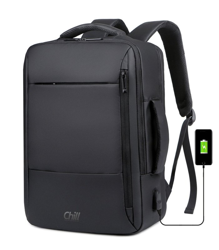 Chill Voyage vandafvisende Rygsæk / Backpack, USB, Sort