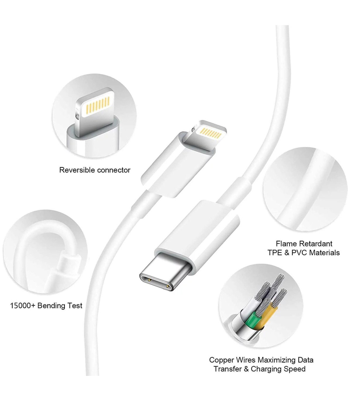 Billige USB-C til Lightning kabler til Apple iPhone/iPad/iPod (USB-PD) Farve / længde Hvid Gummi cm USB-PD)