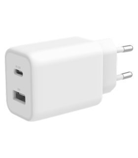Deltaco 2-port 33W USB Charger with USB-A + USB-C PD ports, PPS, CE/EU