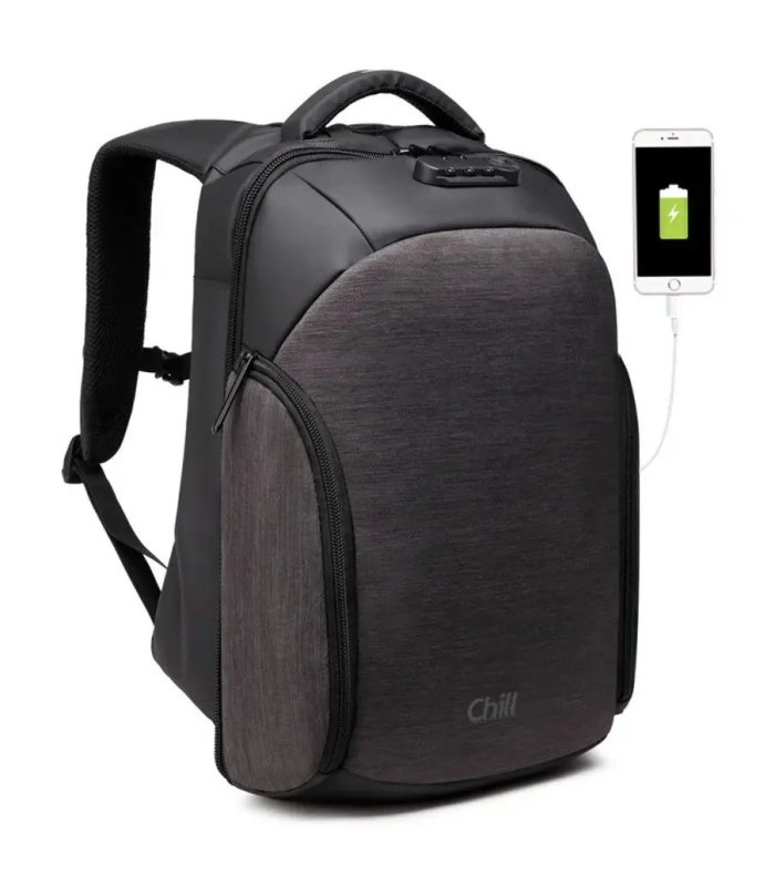 Chill Stealth tyverisikret rygsæk, kodelås, USB, vandafvisende