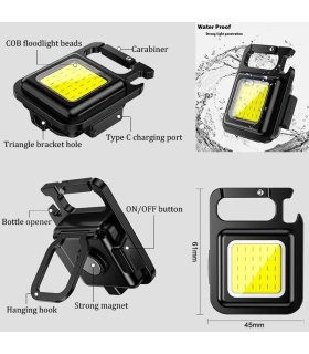 Kraftig Mini COB LED-lykt, 500mAh oppladbar