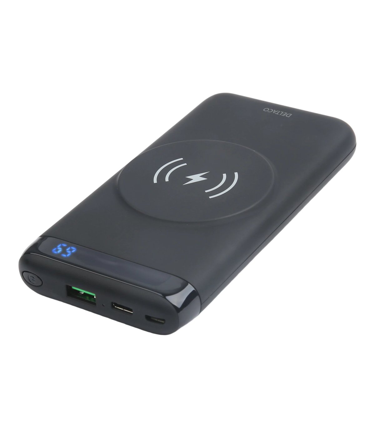 Deltaco 10000mAh 20W USB-C PD PowerBank, Magnetisk Trådlös laddning,LED-procentvisning, Svart