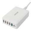 Deltaco 6-port 60W USB ladestation, USB-A + USB-C PD, Hvid, EU/DK