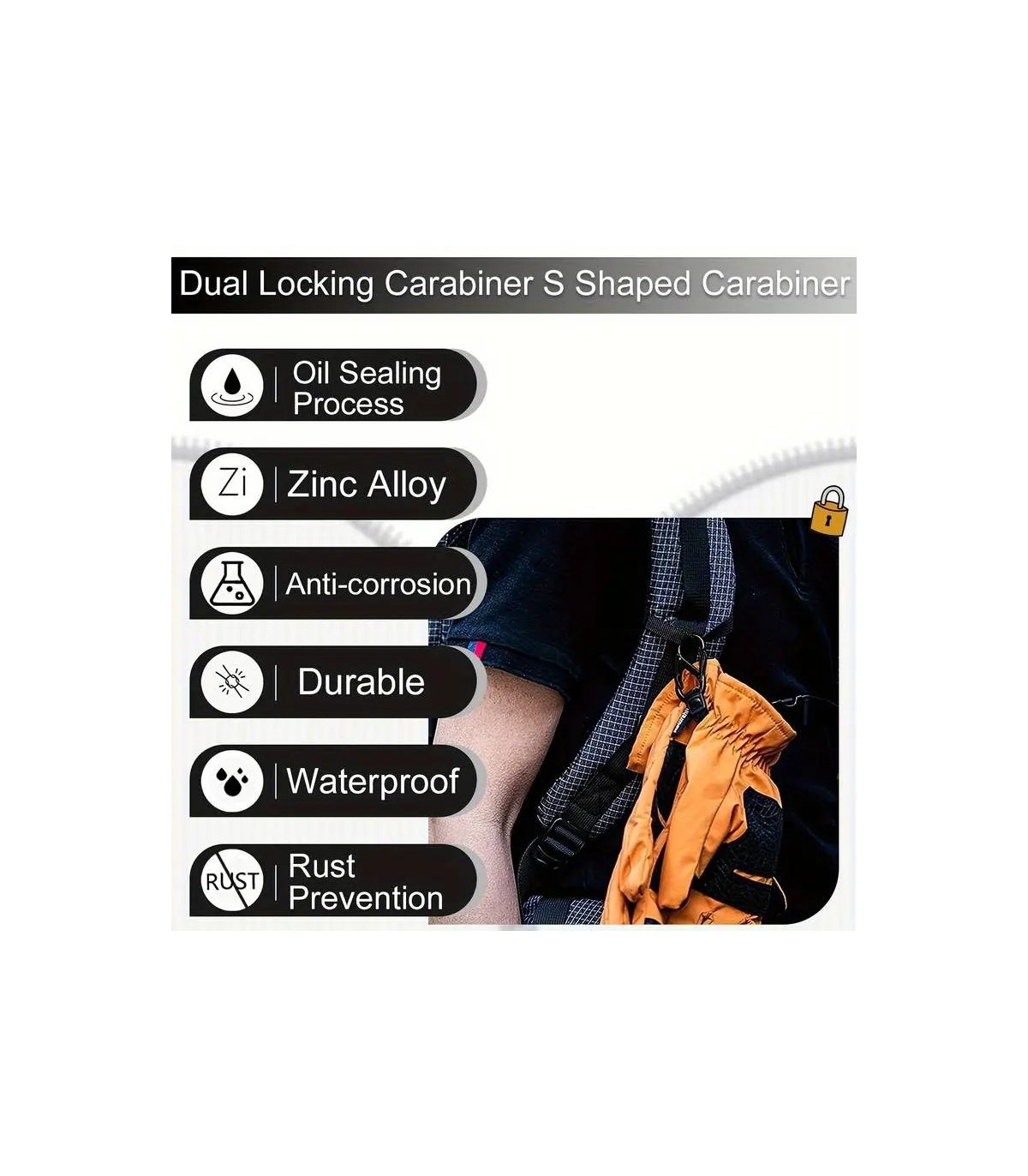 Mini Double Carabiner lock for e.g. bags/backpacks etc.