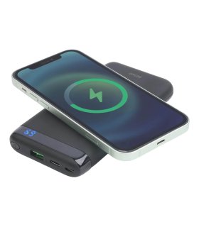Deltaco 10000mAh 20W USB-C PD PowerBank, Magnetic Wireless Charge, LED Display, Black