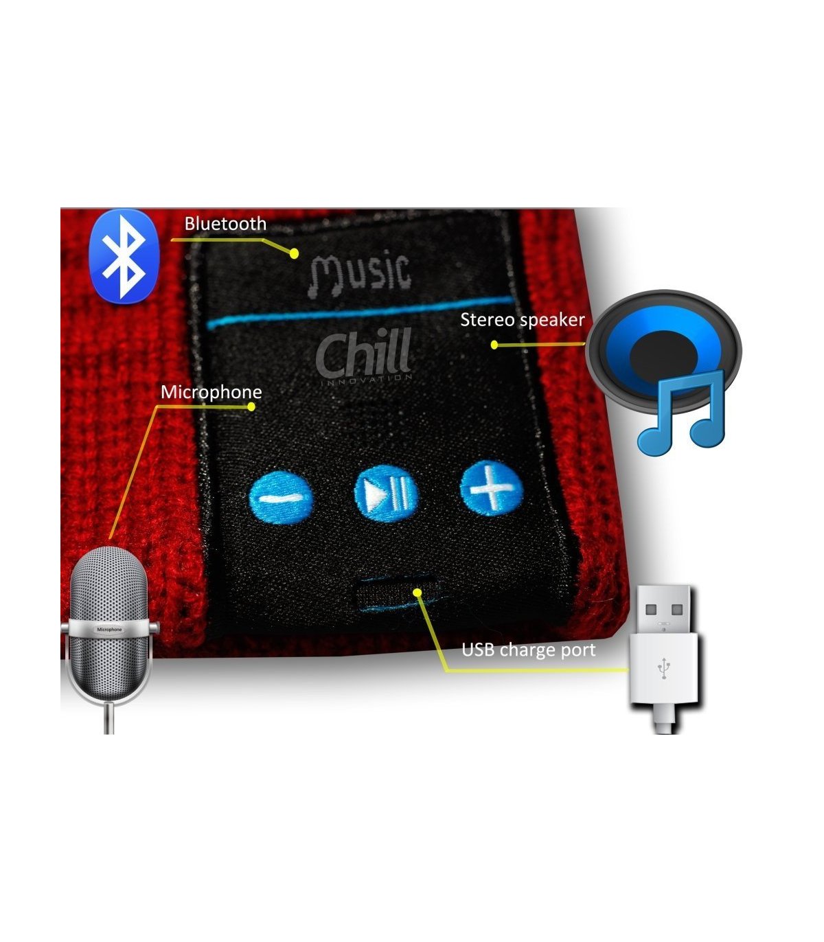 Chill trådløs Bluetooth Hodetelefon Lue, Rød