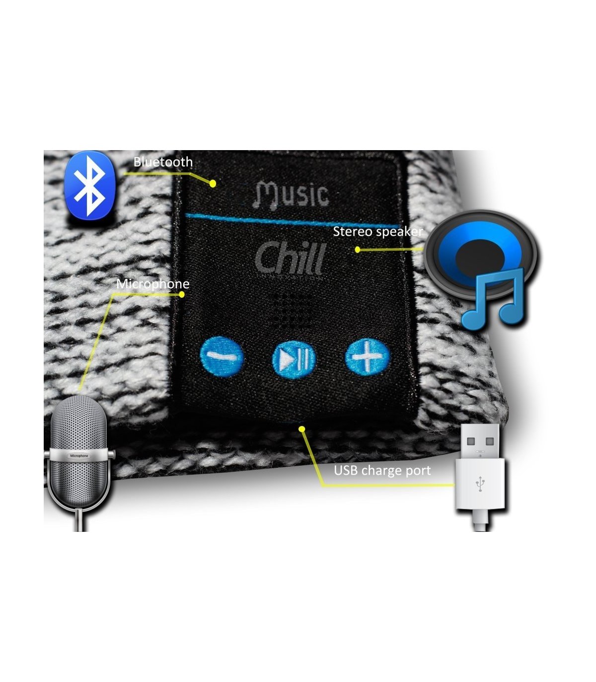 Chill trådlös Bluetooth hörlurar mössa, svart / vit