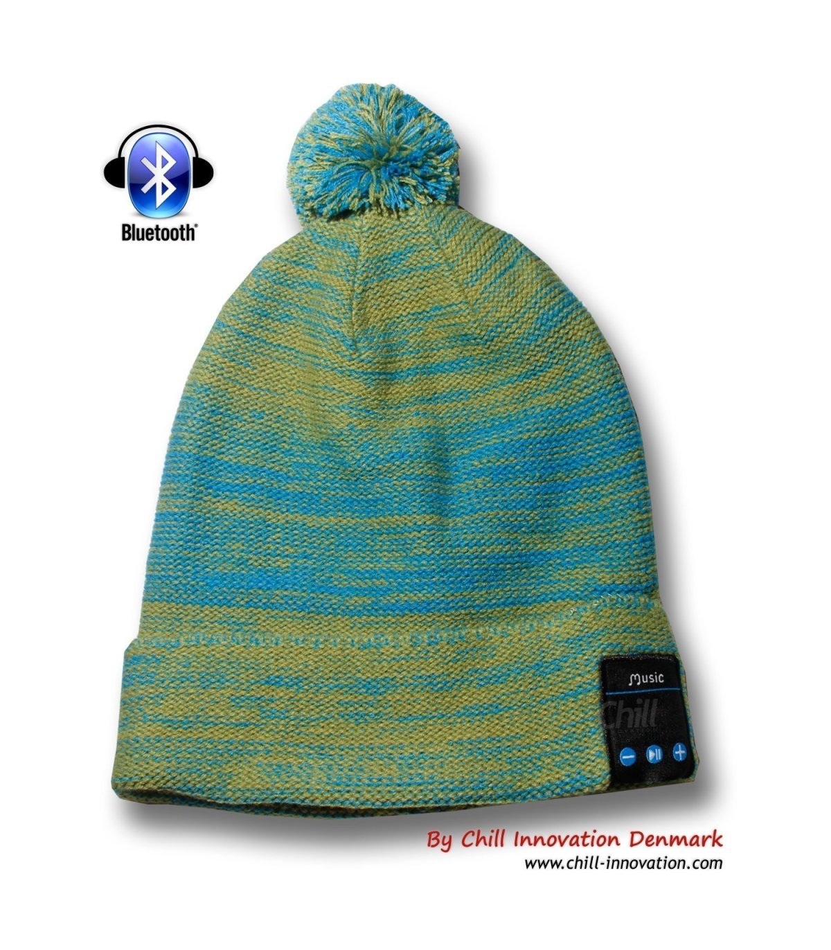 Chill trådløs Bluetooth Hodetelefon Lue med Fleece. Grønn / Blå 