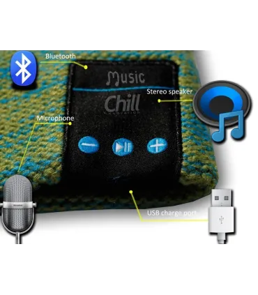 Chill Wireless Bluetooth Headphone Beanie with Fleece. Green / Blue
