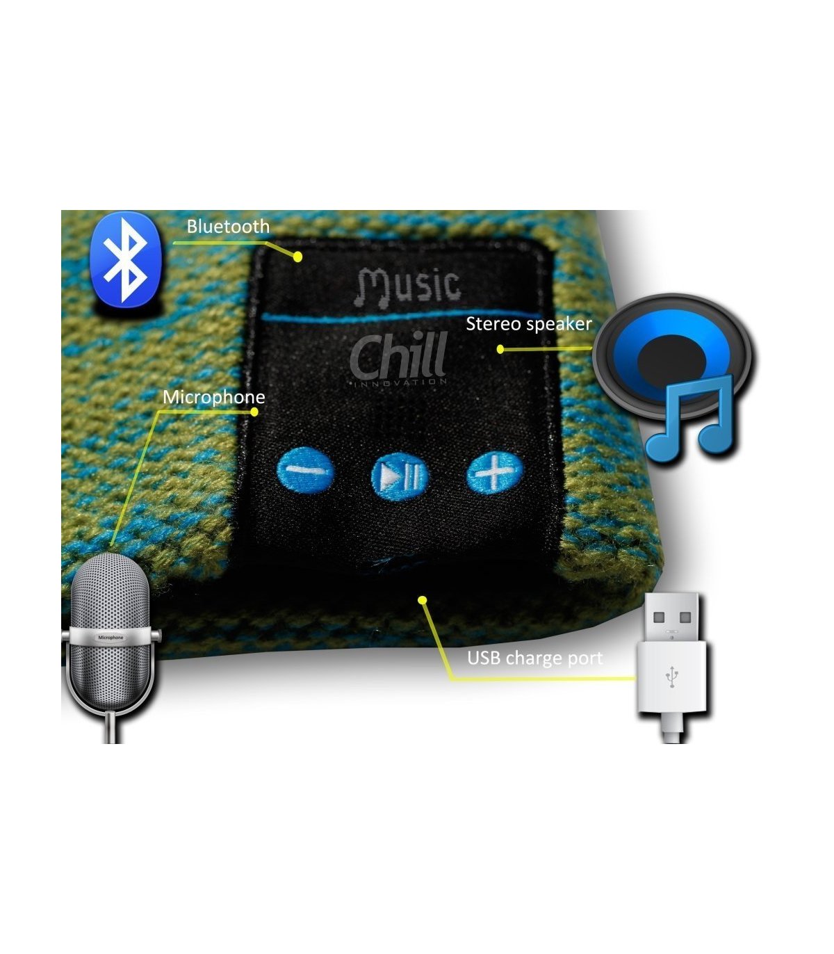 Chill trådløs Bluetooth høretelefon hue med Fleece. Grøn / blå