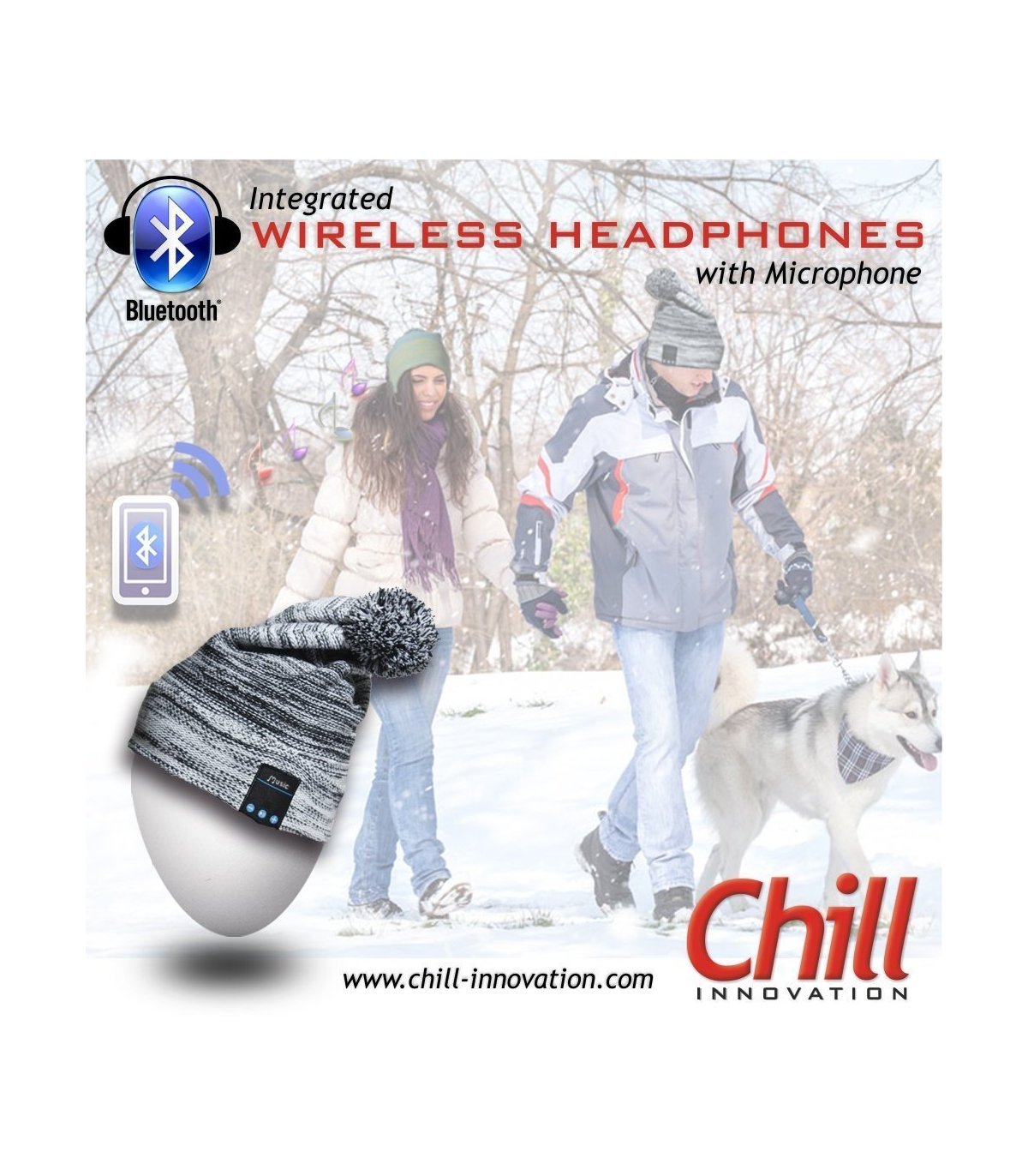 Chill trådlös Bluetooth hörlurar mössa, svart / vit