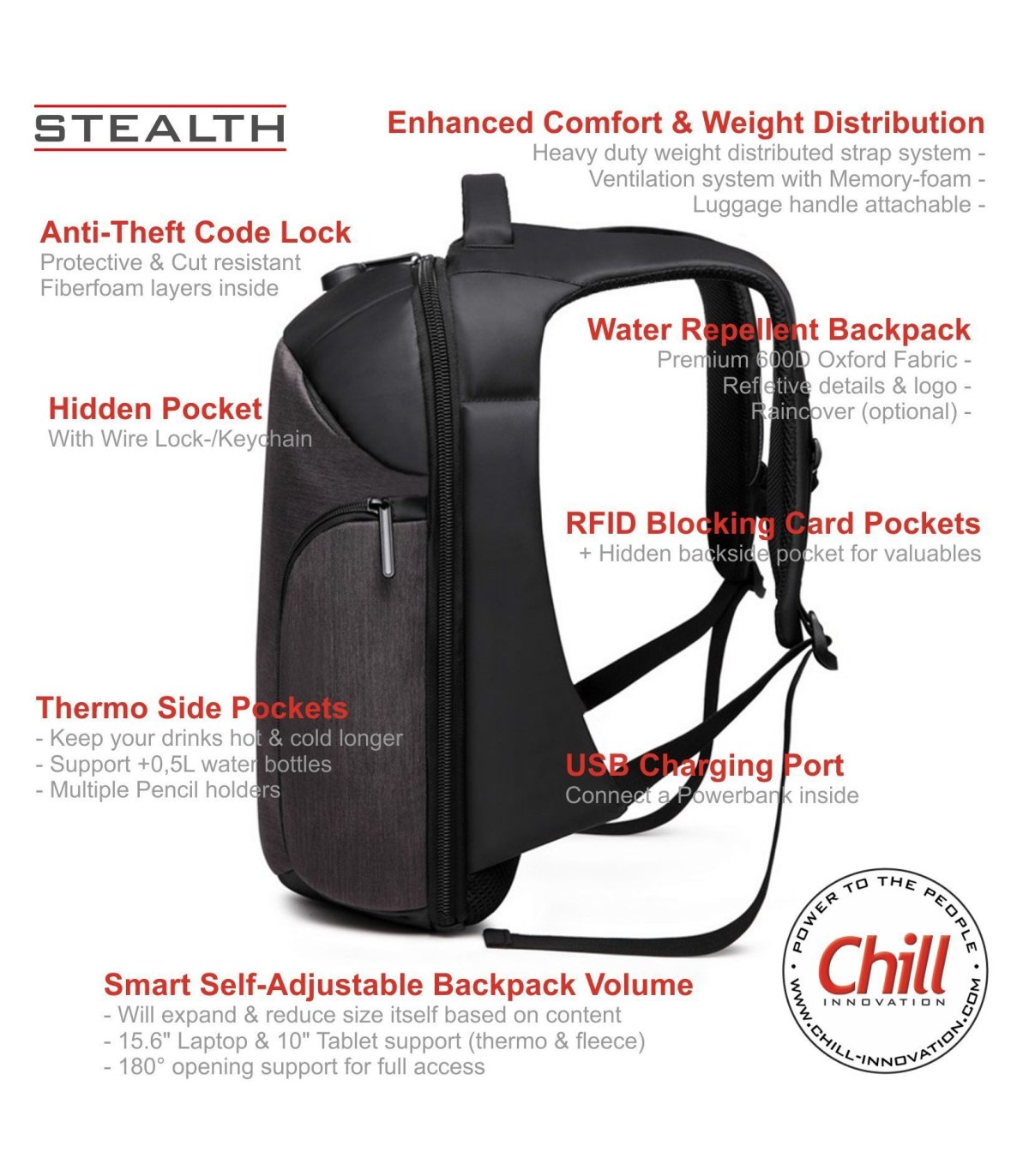 Chill Stealth Stöldskydd Ryggsäck