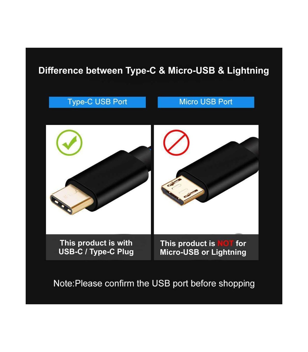 USB Type-C / USB-C kabel, flettet svart, 50 cm