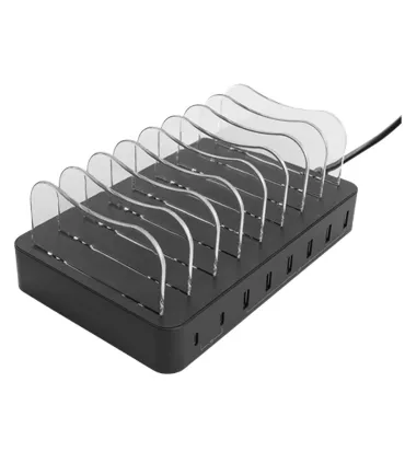 75W 8-port USB-A & USB-C PD Ladestation, EU/DK stik, sort