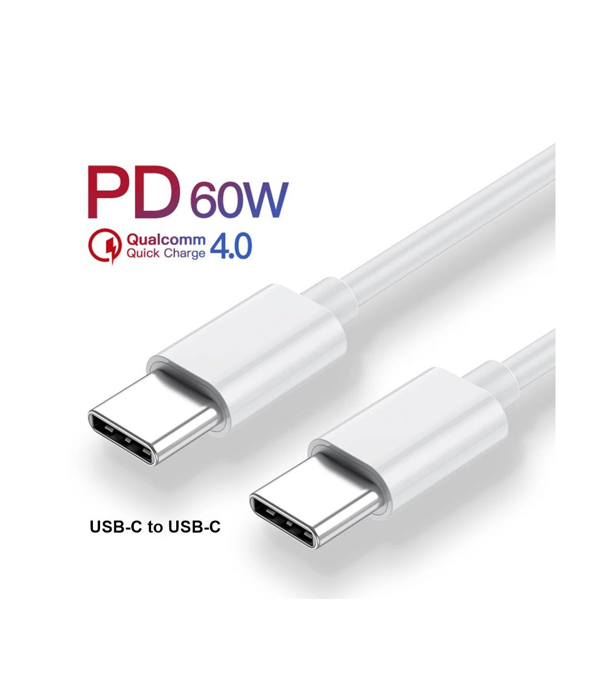 Billige USB-C til kabler - 60W USB Power (USB-PD) Farve / længde Hvid Gummi - cm (60W