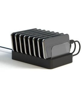 75W 8-port USB-A & USB-C PD Ladestation, EU/DK stik, sort