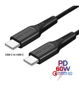 USB-C til USB-C kabel med 60W USB-PD support (USB Power Delivery), tekstil