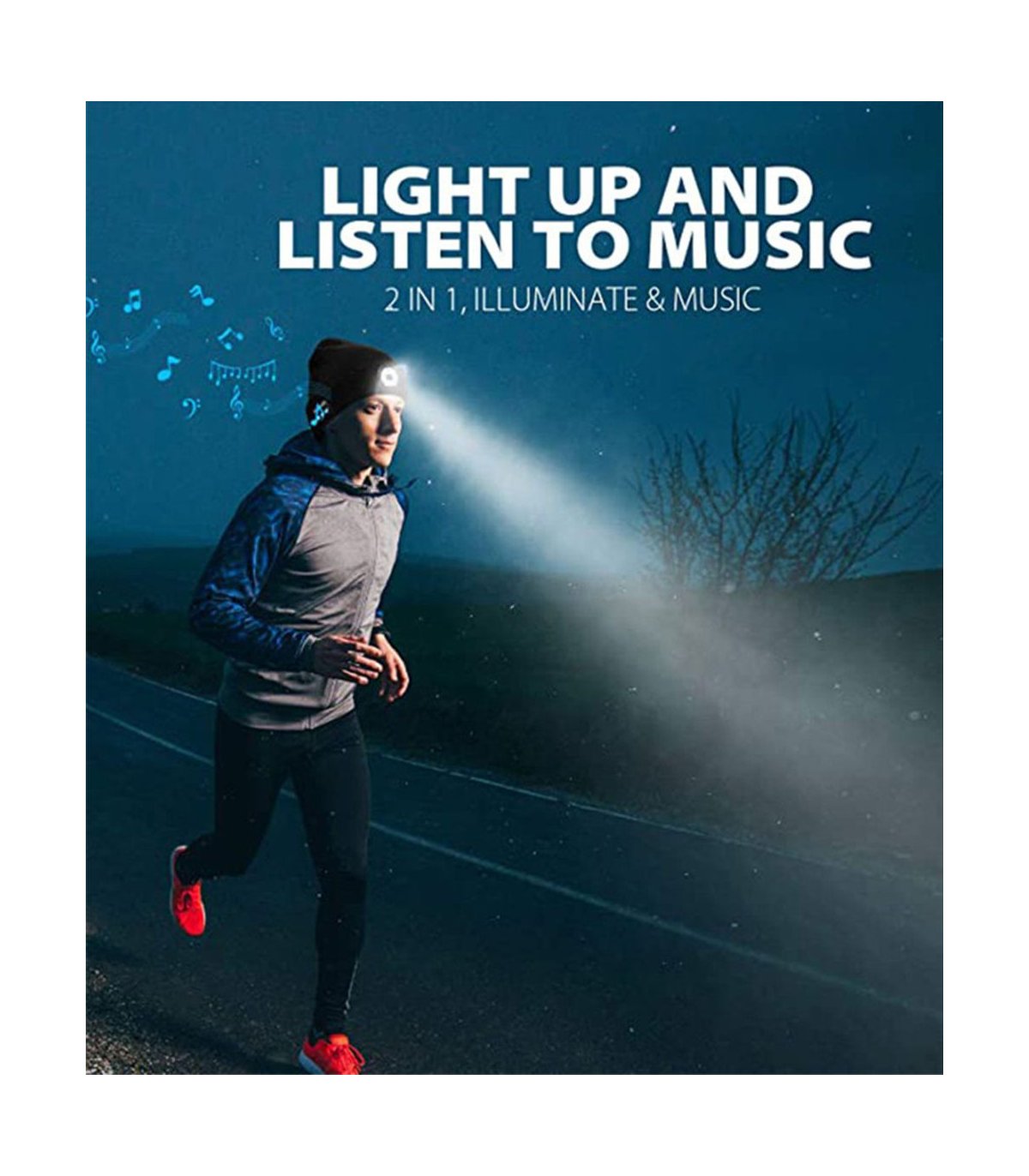 Chill trådløs Bluetooth høretelefon hue med LED lygte, Sort