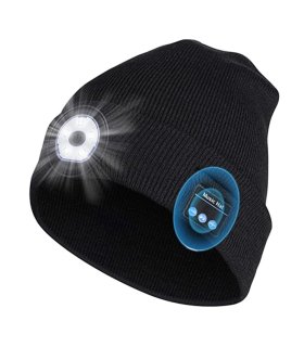 Chill Wireless Bluetooth Headphone Beanie with LED flashlight, Black